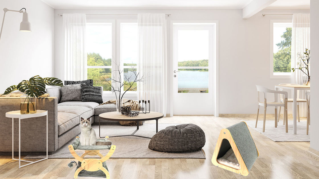 Cama de madera de la casa de Cat Friendly Furniture Foldable Cat del CARBURADOR para el rasguño sentido de la cueva