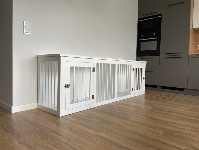 Cajón de madera de madera W140*D50*H50cm hecho a mano del perro de la puerta doble de los muebles del animal doméstico del CE