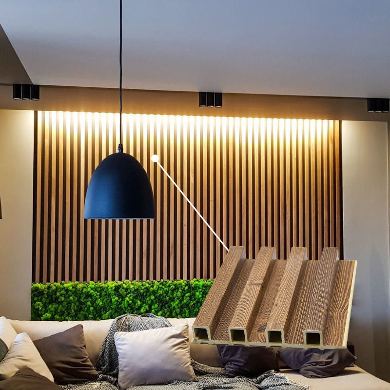 Panel de pared de Wpc de fluido ecológico de uso interior Revestimiento de pared de Wpc Decoración interior Madera alternativa