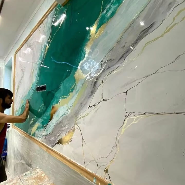 Panel de pared de mármol UV de color rosa para decoración de dormitorio