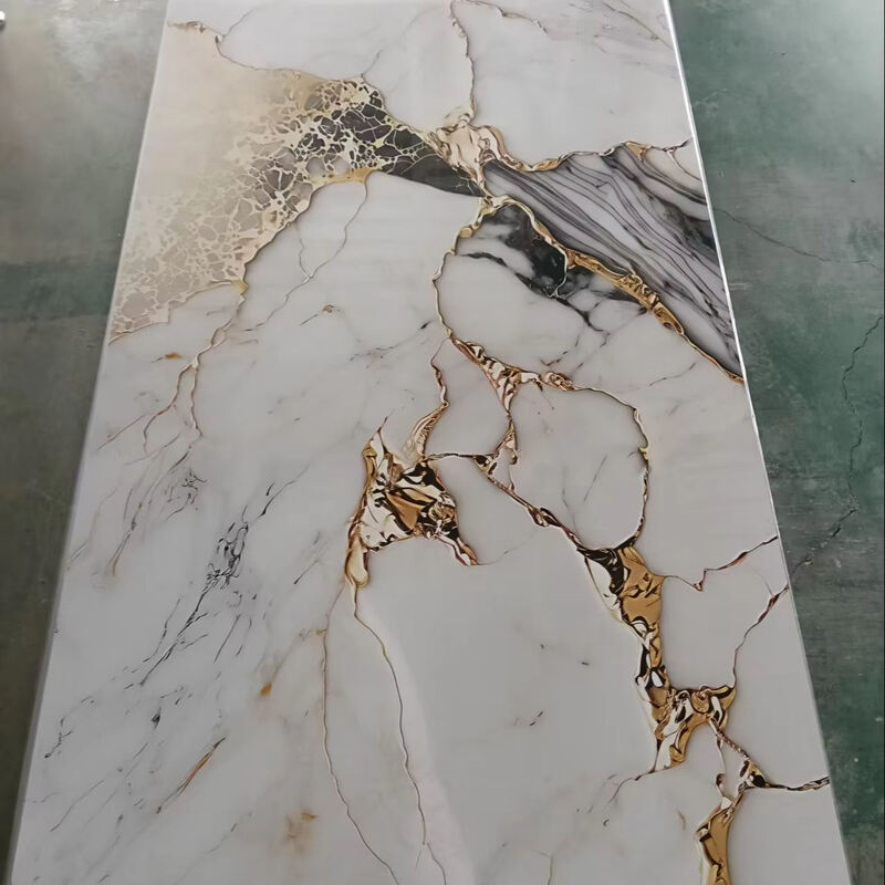 Fábrica de suministro directo de color oro de venta al por mayor de la placa de revestimiento UV de PVC flexible de la hoja de mármol de la pared panel decorativo